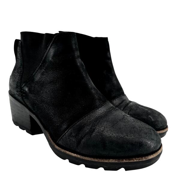 Sorel Cate Boots Chelsea Ankle Waterproof Leather Block Heel Slip On Black 7 - Picture 2 of 7